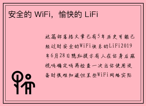 安全的 WiFi，愉快的 LiFi 